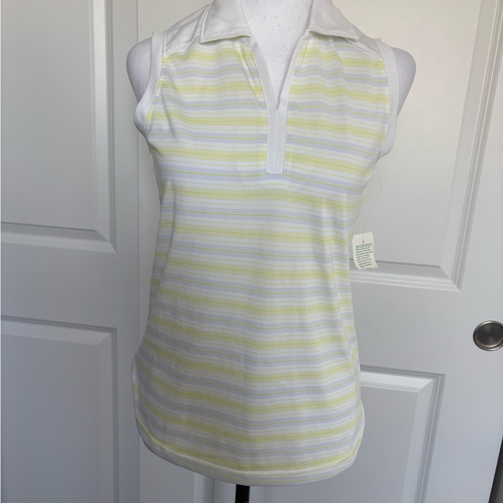 Pebble Beach White and Yellow Fitted , collared golf shirt . New with tags.